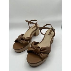 Copper Key Clog Sandal Puff Knotted Leather Women’s Size 9.5 Wooden Heel Brown